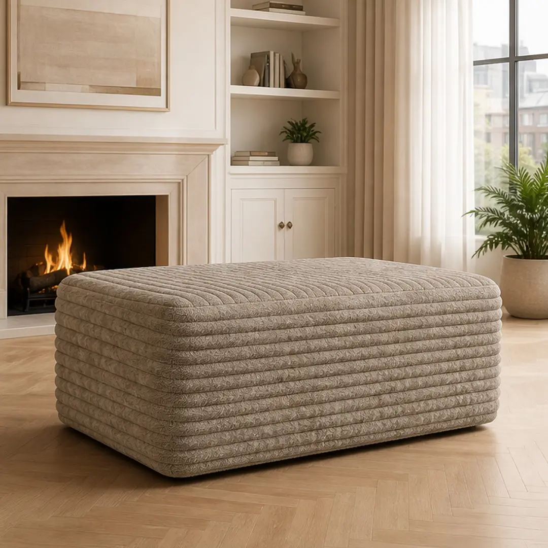 Modern Camel Corduroy Rectangular Ottoman Footstool - Pre-Assembled, Soft Memory Foam Cushioned Indoor Stool, 27.60Wx37.40Dx15.80H in, 17.90 lb, 39.4Lx8.7Wx8.7H in, Space-Saving, Spot Cleanable, Living Room Use, Single Box Delivery