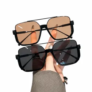 2-Pack Oversized Square Double Bridge Sunglasses, Fashion Y2K American Retro Versatile Casual Sun Glasses, UV Protection Aviator Shades