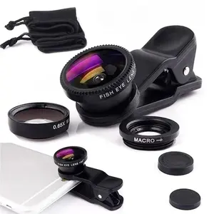 3 in 1 Fisheye Phone Lens Wide Angle Zoom Lens Fish Eye Macro Lenses Camera Kits With Clip Lens On The Phone For All Smart Phone Cellphone Smartphone Camera Accessories