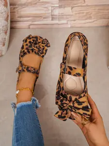 Vintage Leopard Bow Mary Jane Flat Shoes for Women, Soft Sole Slip-On Casual Shoes, Stylish Low-Top Design, Perfect for Daily Wear
