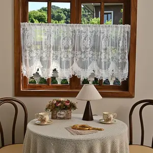 French Lace Coffee Curtain, Simple Sweet Lace Pearl Decorative Small Window Curtain, Rod Included, Kitchen Dining Room Door Decoration, Home Decoration Curtain