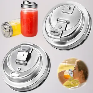 Wide Mouth Mason Jar Drinking Lids, 2-Pack: Stainless Steel Leak-Resistant Sip Lids for Iced Coffee, Smoothies & Cold Drinks, Reusable & Heavy Duty