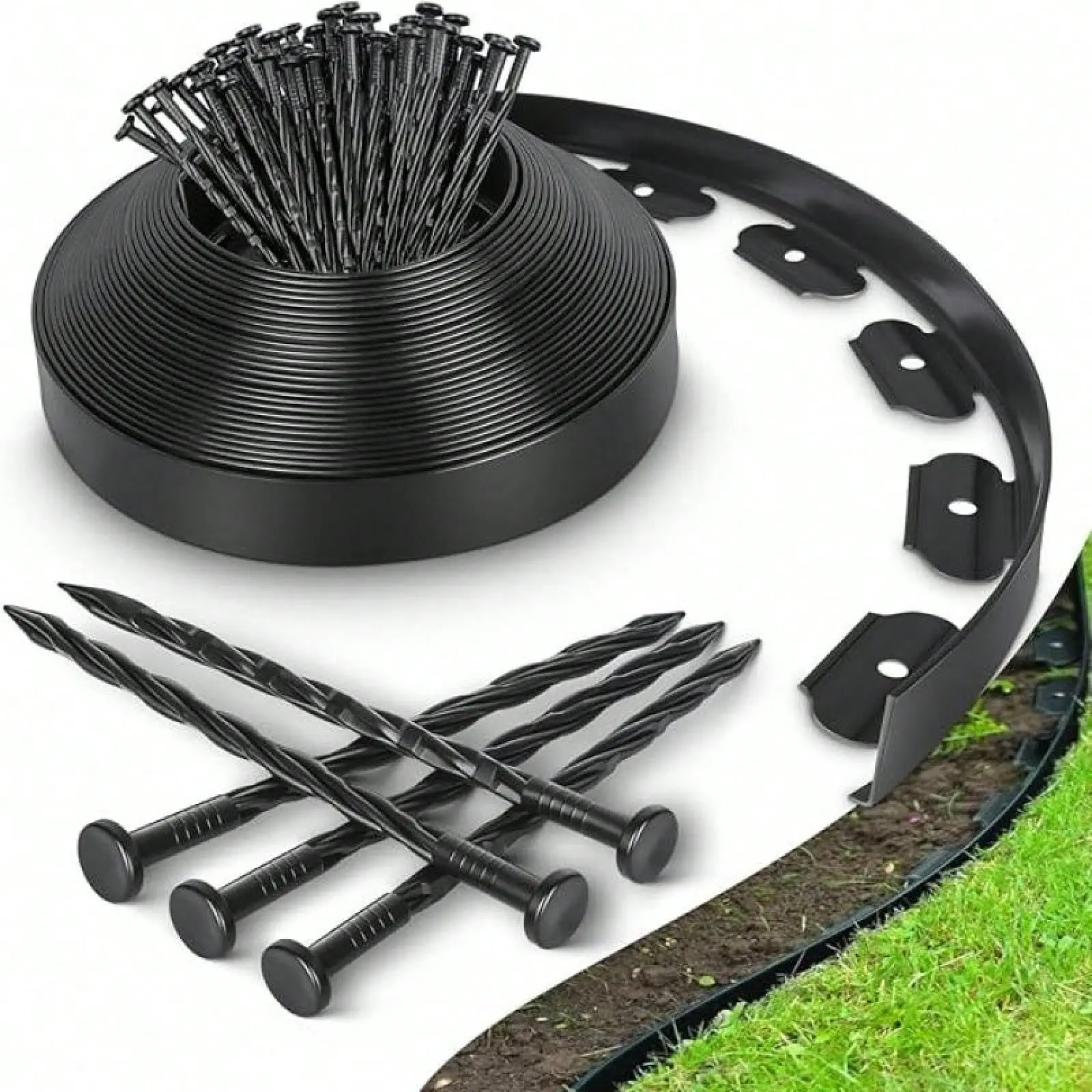 78.7 ft x 2 inch no-dig garden landscaping edging strip, cut to size and easy to install. Ideal for patio, walkway, and garden landscaping projects.
