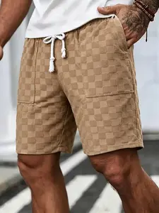 Men's Waffle Check Casual Shorts, Breathable Skin-Friendly Loose Fit Straight Leg Five-Quarter Pants, Daily Commute Versatile Beachwear