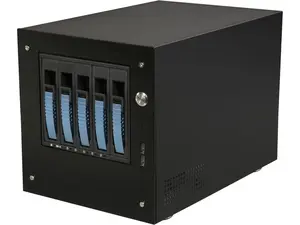 S-35-B5BL Black Aluminum / Steel Tower Compact Stylish 5 x 3.5" Hotswap mini-ITX Tower - Blue HDD Handle