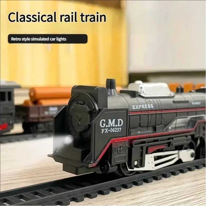 Unisex Classic Electric Freight Train Set with Light-Up Track Pieces, 4-6 Years STEM Educational Plastic Toy, Practical Easy-Assemble Interactive Durable Kids Gift (Requires Batteries), 17cm/5.1in Trailer, 12cm Coal Carriage, 13cm/5.1in Cargo Carriage