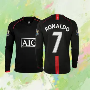 07 08 Long Sleeve Shirt CR7 7# Ronaldo Away Retro Soccer Jersey Black Fans Version