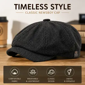 Tweed Gatsby Hat - Men's Newsboy Cap, Flat-Top Golf Cap, Unisex Style for Fathers & Women, One Piece Includes One Hat