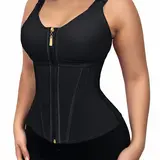Women's Colombian Faja Body Shaper with Bra Girdle Adjustable Strap, Polyester Fabric, Seamless Compression Waist Trainer Vest for Workout, Wedding, Travel (Black)