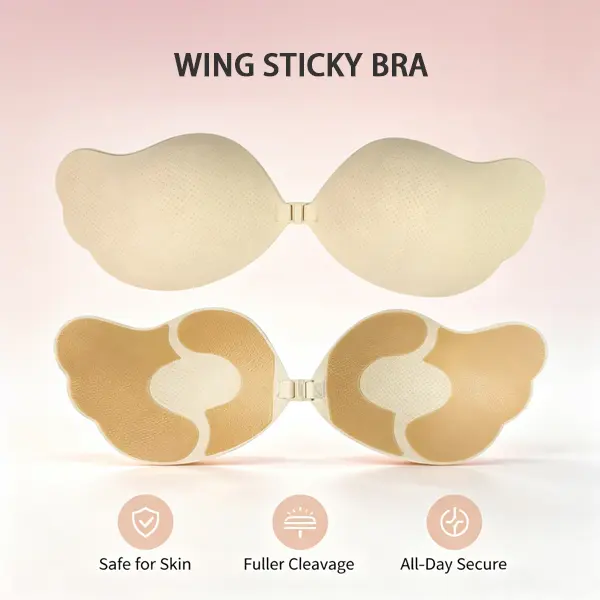 Wise angel Wing Shaped Sticky Bra, Sweatproof Waterproof Non-Slip Invisible Push Up Bra, Sweat Resistant, Reusable Adhesive Bra Without Sticky Residue