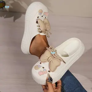 Summer Wooden Clogs Sandals, Women's Garden Shoes, Bow-tie Outdoor Slippers, EVA Material Beach Shoes