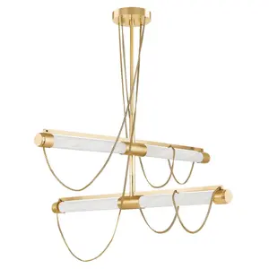 Lariat Chandelier with Alabaster Shades and Vintage Brass Finish, Inspired by Roman Antiquities