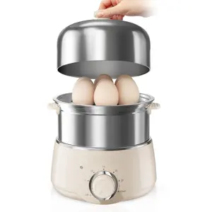 Hard Boiled Egg Cooker -  14-egg Rapid Stainless Steel Boiler With 30-min Timer & Auto Shut Off  Compact Electric Vegetable Steamer For Cooking Dishwasher Safe Beige