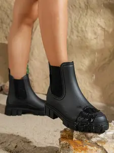 Women's Thick Sole Chelsea Rain Boots, Waterproof Short Booties, Anti-Slip Thick Sole, Easy Wear Design, All-Weather Use