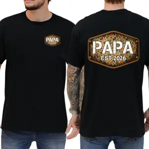 Papa Est 2026 Camo T-Shirt – Featuring Front Camo Papa Badge And Large Back Graphic With Bold Papa Est 2026 Design , Family Apparel , New Dad Theme , Everyday Wear , Soft Comfortable Fit-men's shirt, Men’s Casual - menswear Top