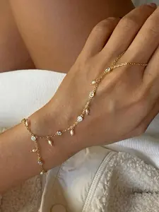 Elegant Pearl Zirconia Finger Ring Bracelet, Perfect Gift for Women, Ideal for Daily Wear, Parties, Evening Events