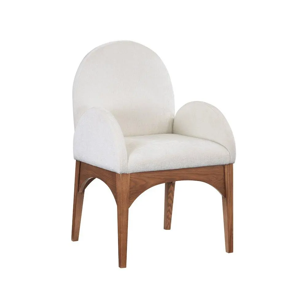 Waldorf Cream Chenille Fabric Dining Chair, Plush Seat, Solid Ash Wood Frame, Sturdy Build, Warm Finish Indoor Furniture Chair