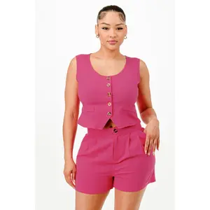 Casual Cropped Vest And Short Set