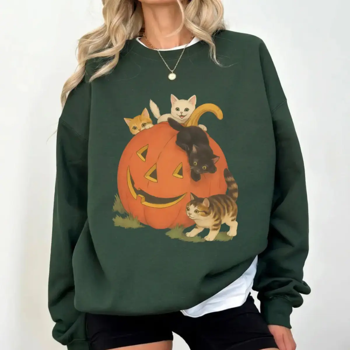 Vintage Cat Pumpkin Sweatshirt, Retro Black Cat & Jack O' Lantern Crewneck, Cute Halloween Fall Pullover, Cozy Spooky Season Sweatshirt, Cat Lover Autumn Gift