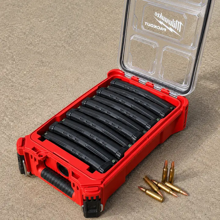 3D Printed Impact-Resistant Polymer Storage Tray Insert for Milwaukee Packout 48-22-8435, 2-Piece AR-15 Mag Organizer, 10-Magazine Capacity, Ideal for Daily Transport & Job Sites (Insert Only)
