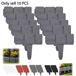 10 PCS Imitation Stone Garden Fence, Faux Stone Garden Border, Garden Edging Border, Effect Landscape Decor Interlocking Decorative Panels Flower Bed Path Lawn Outdoor Picket Yard Grass Edge