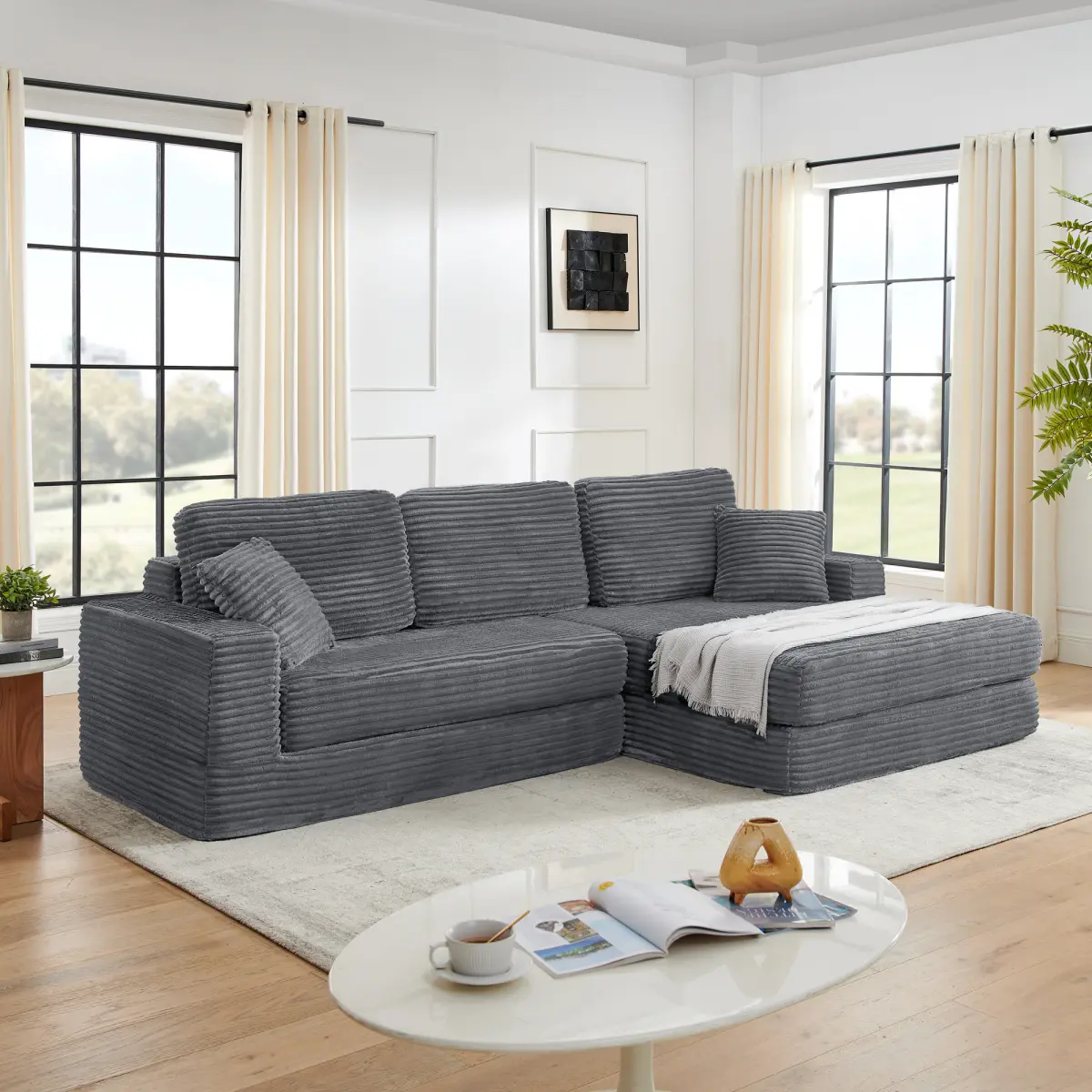 Aobtkel,112 Inch Oversized Corduroy Modular Sectional Sofa,L Shaped Modular Couch with Storage, 5 Seat Convertible Corduroy Couch, Comfy Sectional Couches for Living Room with Memory Foam#Summervibes