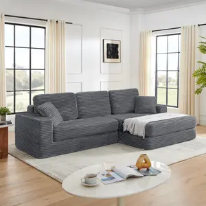 AOBTKEL,112 Inch Oversized Corduroy Modular Sectional Sofa,L Shaped Modular Couch with Storage, 5 Seat Convertible Corduroy Couch, Comfy Sectional Couches for Living Room with Memory Foam