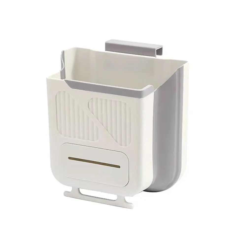 Medium Size Rectangular White Sturdy Plastic Collapsible Top-Opening Hanging Kitchen Bin for Household Daily Use
