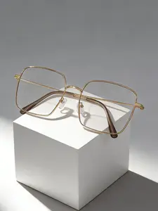 Simple Metal Frame Eyeglasses, Fashion Square Eyeglasses for Women & Men, Fashion Eyeglasses for Work, Daily Clothing Decor, Perfect for Student Daily Use, Stylish Square Frames