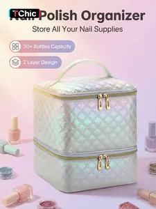 Nail Polish Organizer Bag Holds 30 Bottles & Nail Lamp, Handheld Cosmetic Pouch, Gel Nail Polish Storage Box for Nail Tech, Nail Kit Organizer Case, UV Lamp, Nail Tech Manicure Tools