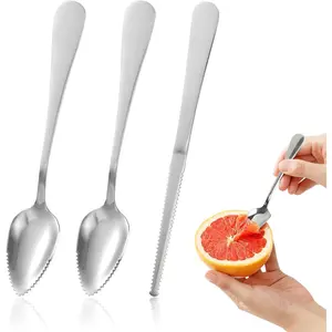 Grapefruit Spoon &  Set,Stainless Steel Grapefruit Spoon Utensil With Serrated Edge, Kitchen Tool,Multi-Use for Citrus, ,Dessert, Avocado &  (3 PCS)