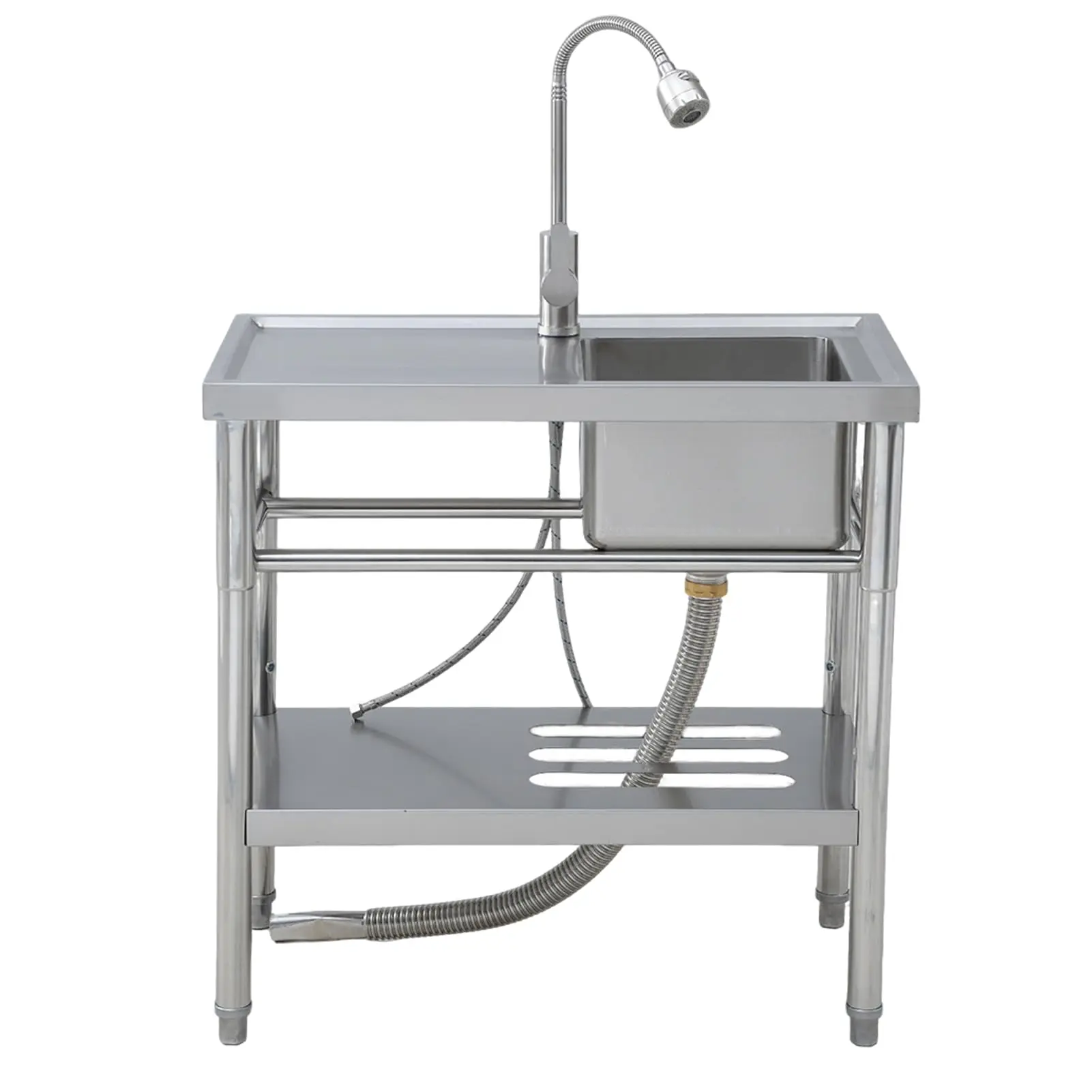 Stainless Steel Utility Sink 2.0 Series | No Back Panel | With Faucet | Left Platform + Right Single Basin | 29.5 x 15.7 x 29.5 in | Stainless Steel Finish