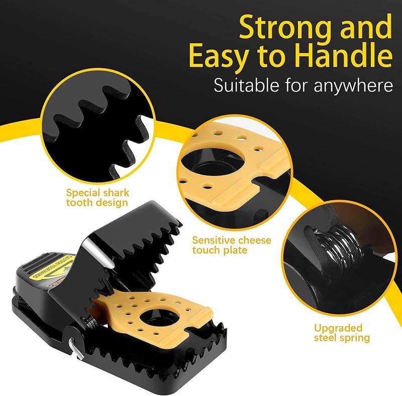 12-Pack Black & Yellow Mouse T-R-A-P-S Reusable R-o-d-e-n-t Control Devices Quick Sanitary Safe Solution with Sensitive Trigger for Indoor Outdoor Use Durable Washable ABS Plastic S-n-a-p T-r-a-p Mechanism Hands-Free Release System