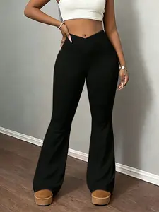 Women's Casual Yoga Pants, Flare Leggings, Home Relaxation & Outdoor Activities, Fitted Plain Design, All Seasons Wear