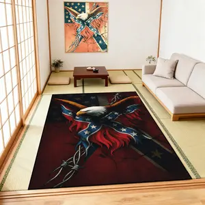 Confederate American Flag pattern carpet, Living room carpet, Vintage printed rug, soft comfortable, with American flag eagle pattern design, Non-slip area rug, easy to clean and machine washable, Suitable for home, office