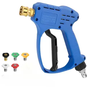 Stubby Swivel Pressure Washer Gun - 5000 PSI / 10 GPM 3/8" Male Plug and 1/4" Quick Connector Coupler Comprise 5 Nozzle Tips - Power Washer Gun pressure washing accessories