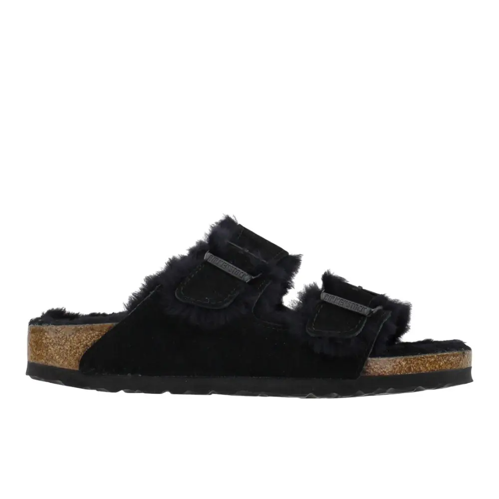BIRKENSTOCK Womens Arizona Shearling Suede Leather Casual Sandals Casual - Black