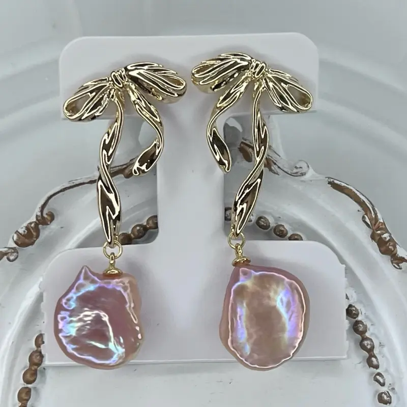 Handmade Freshwater Sakura Pink Keshi Pearl Earrings Gold Plated S925 SS Posts