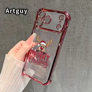 Reindeer Christmas Greeting Pattern Phone Case for iPhone 17 Pro Max 16 15 Plus Air 14 13 12 11 E Electroplated Cover with Airbag Shockproof Soft Silicone Casing
