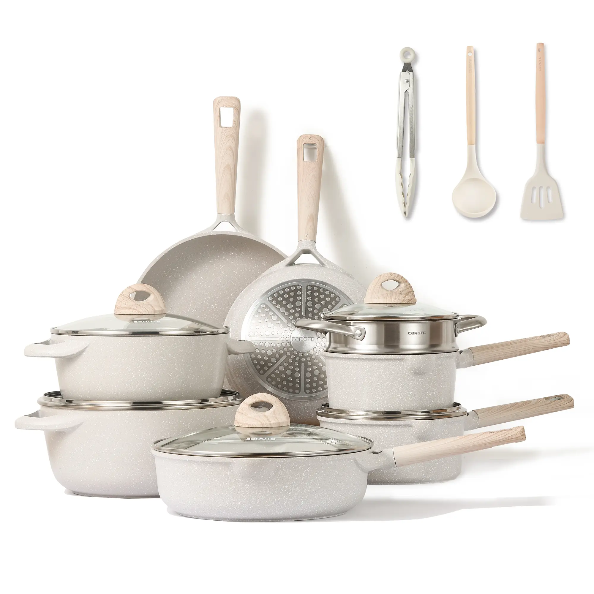 CAROTE 11/16pcs Pots and Pans Set Non Stick, Kitchen Cookware Sets, Large Capacity Pots Set,…