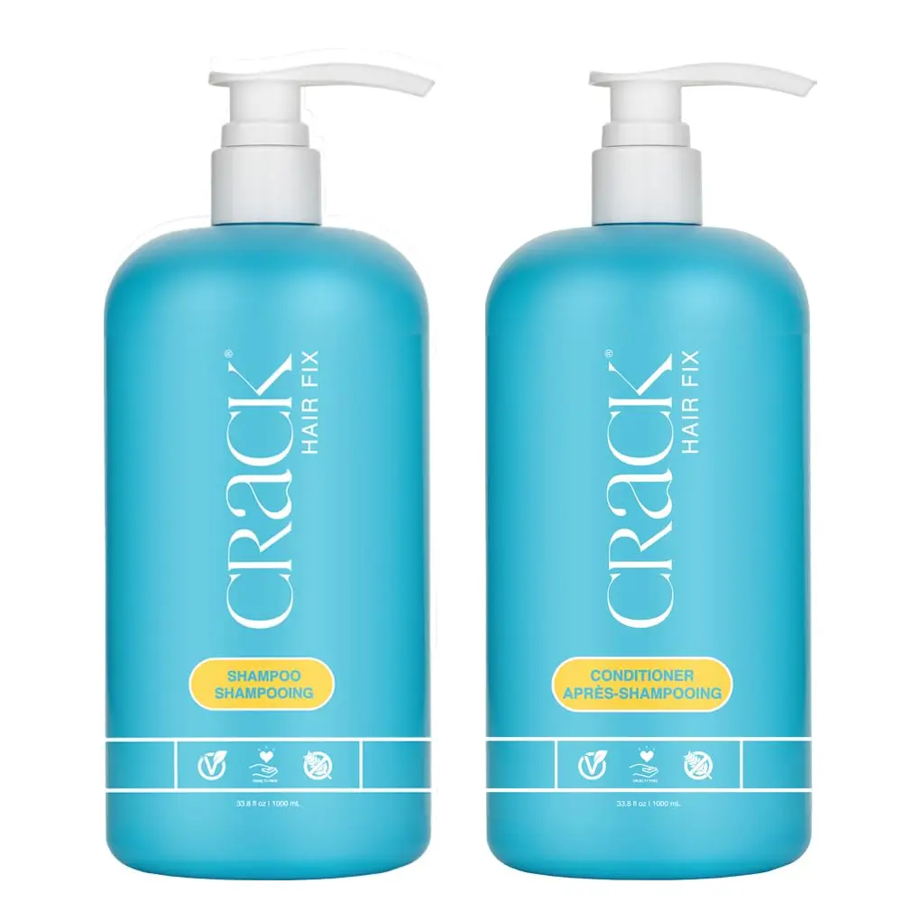 Crack Hair Fix: Anti-Frizz Shampoo & Conditioner for Damaged Hair - Bond Repair, Curl Care, Humidity Control & Color Protection, 33.8 oz Each