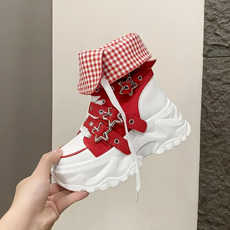 Women's Chunky Platform Boots with Thick Sole & Zipper Closure - Round Toe Faux Upper, All-Season White/Black/Red/Yellow/Green/Lime Boots for Casual & Dressy Outfits, Chunky Platform Heels (Hand Washable), Solid