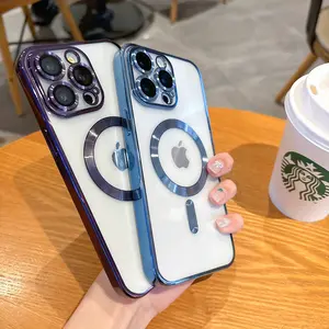 for iPhone 13 Pro Max Case with Integrated Camera Lens Protection, [Seamless Work with Magsafe] [Metallic Glossy Soft Bumper], Diamond Clear Stylish Case for iPhone 13 Pro Max