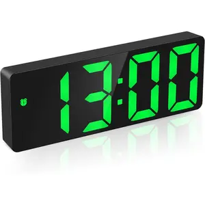 Digital  Clock Large Display, LED  for Bedroom, USB/  Bedside Clock with Snooze, 12/24H, 3 Adjustable Brightness, Temperature, Electric Desk Clock for , Office, Green