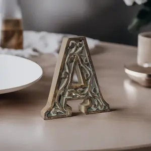 Artisanal Vintage-Inspired Mango Wood Carved Alphabet(A to Z) & Number(0 to 9) Block