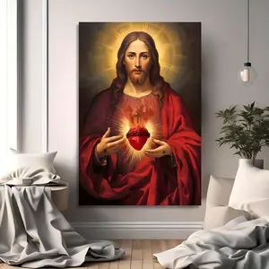 1pc a (Framed Frameless Poster Optional) The Sacred Heart of,  Religious Art That Embodies Holy Compassion. It Includes Easter Bible Verses And Is Perfect for Decorating Living Rooms, Family Homes, Celebrating Anniversaries