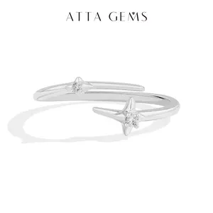 ATTAGEMS Adjustable Lab-Grown Moissanite Ring for Women 925 Sterling Silver Ring Daily Wear Holiday Birthday Gift Pinky Ring Fine Jewelry R385