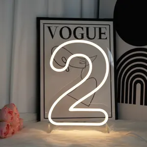 Number 2 Neon Sign, USB Powered Warm White Number Two LED Neon Light for 2nd Birthday Party Decorations, Kids Bedroom Night Light, Birthday Backdrop Wall Decor