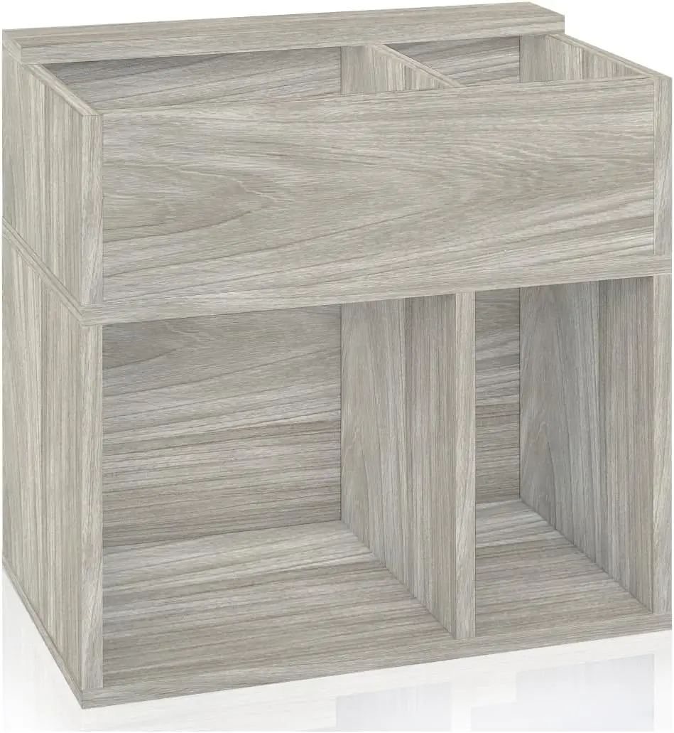 2 Tier Vinyl Record Multi Shelf LP Records Bookcase, Aspen Grey