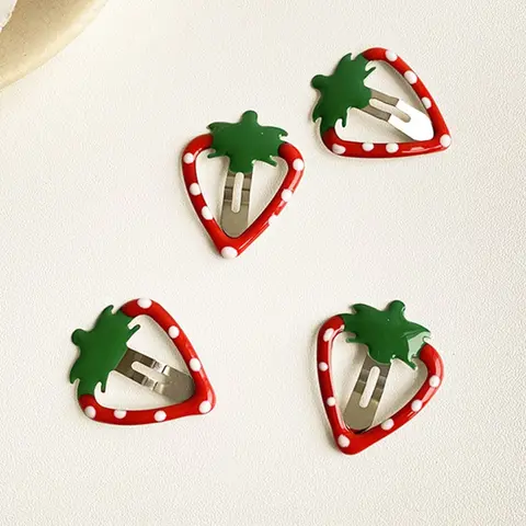 Set of 4 Strawberry-Shaped Hair Clips, Cute Star Design Bb Pins, Sweet and Adorable Headwear for Girls, Little Girl Hair Clips, Perfect for Beach Days, Super Cute Clips, Fun Hair Clips, Barrettes Hair Clips, Cute Hair Accessories, Hairclips